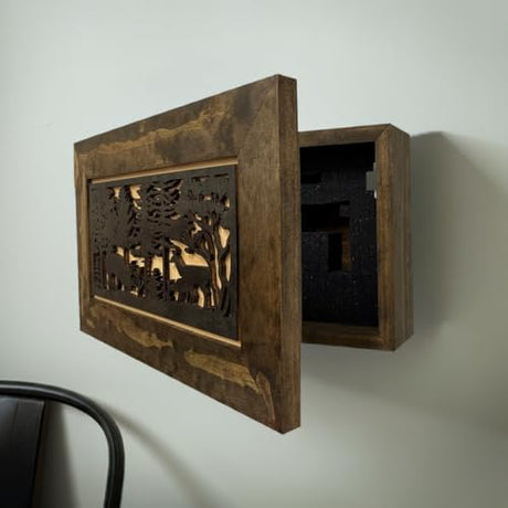 Bellewood Designs Decorative Deer Scene Wall-Mounted Secure Hidden Gun Cabinet - Concealed Gun Safe To Securely Store Your Gun & Home Self Defense Gear Bellewood Designs