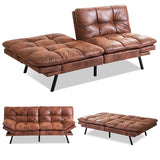 Erdoru Convertible Futon Sofa Bed,71" Modern Premium Faux Leather Futon Couch with Adjustable Backrest&Armrest,Small Loveseat Sleeper Sofa,Dorm Futonsofa for Apartment,Living Room,Whisky Brown Erdoru