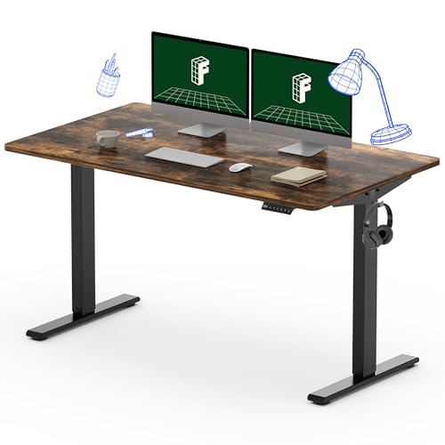 FLEXISPOT EN1 Electric Stand Up Desk 55 x 28 Inches Whole-Piece Desktop Ergonomic Memory Controller Height Adjustable Standing Desk (Black Frame + 55" Rustic Brown Desktop, 2 Packages) FLEXISPOT