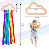 Baby Sensory Ribbon Ring Toys - 2Pcs Rainbow Ribbon Rattle Natural Wooden Ribbon Ring Molar Wood Circle Newborn Teether Sensory Montessori Toy for 6-12 Month Babies Toddler FPVERA
