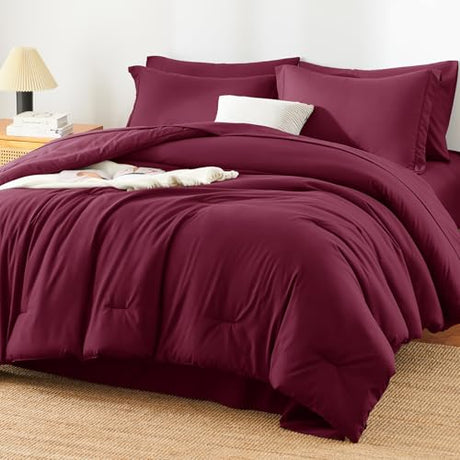 HIMEET Full Size Comforter Sets - 7 Pieces Bed in a Bag Full, Luxury Comforter Set with Sheets for All Season, Bed Set with Comforter, Flat Sheet, Fitted Sheet, Pillowcases & Shams, Burgundy HIMEET