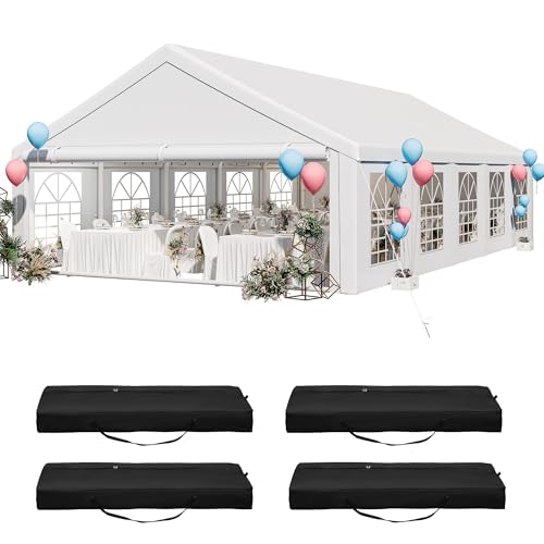 YITAHOME 20x33 ft Party Tent Heavy Duty Outdoor Wedding Event Shelters Upgraded Galvanized Canopy with Large White Roof, Removable PVC Sidewalls & 3 Storage Bags, White YITAHOME