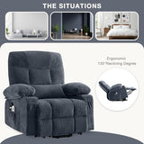 Power Lift Recliner Chair for Elderly, Electric Massage Recliner with Lumbar Heat, Fabric Single Sofa with 2 Cup Holders, USB Ports & Side Pockets, Infinite Position Motorized Chair for Living Room