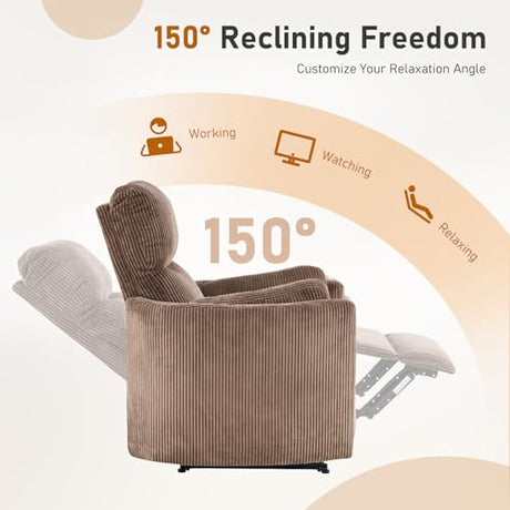 Furnimart Oversized Manual Recliner Chair for Adults, 30" Extra-Wide Corduroy Recliner with Chunky Cushion, High Back & Padded Armrests, Comfy Chair for Living Room, Bedroom, Home Heater(Brown) Furnimart