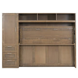 Harper & Bright Designs Full Size Murphy Bed with Wardrobe, Drawers and Open Shelves, Wooden Full Platform Bed, Hidden Foldable Bed Frame, Wall Bed for Home Office or Small Room,Antique Wood Harper & Bright Designs