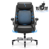 COLAMY Office Ergonomic Desk High Back Executive Chair with Pop-Out Lumbar Support, Upgraded Casters, Adjustable Headrest, Flip-Up Arms, Leather Home with Thick Cushion for Comfort - Black COLAMY