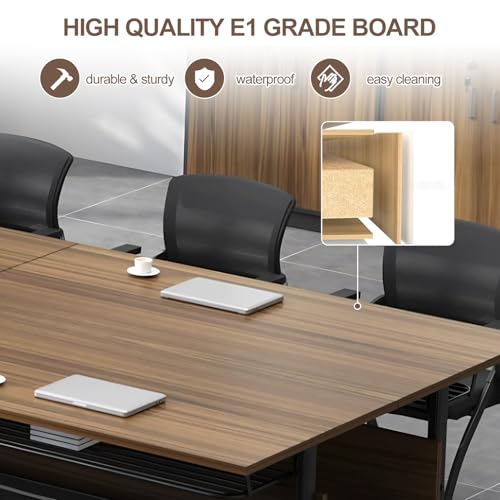 Conference Room Table, 14FT Large Folding Conference Table for 10-15 People, Training Tables with Caster Wheels, Business Style Wooden Meeting Table with Strong Metal Frame, Flip Top Table (6 - WoodArtSupply