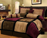 Grand Linen 7 Piece Burgundy Brown Black Bed in a Bag Micro Suede Queen Comforter Set with Accent Pillows Grand Linen
