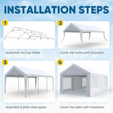 Quictent Upgraded 12x20 ft Heavy Duty Galvanized Carport - Reinforced Outdoor Garage Canopy Tent with Roll-up Ventilated Windows & Sidewalls, Weatherproof Shelter for Car, Boat, RV - White Quictent