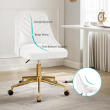 VECELO Velvet Vanity Desk Chair with Height-Adjustable for Office Living Room Bedroom Make Up Study, 360°Swivel, Wheeled Gold Base, White VECELO