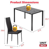 PayLessHere Dining Table and Chairs Set, Modern Rectangular Marble Table top with 4 Chairs PU Leather for Dining Room and Kitchen, Black Marble PayLessHere