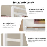 HAUOMS Bunk Bed for Small Space, Twin Over Twin Bunk Beds with Desk, Power Outlets, RGB LED Lights, Storage, Metal Beds with Safety Guardrail & Ladders, No Box Spring Needed (White, No Drawer) HAUOMS