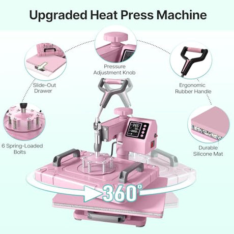 Slendor 5-in-1 Heat Press Machine, 12x15 Inch Sublimation Heat Press with 360° Swing Away, Digital T-Shirt Press with 20oz & 30oz Tumbler Press, Combo for T-Shirts, Hats, Caps & Plates Slendor