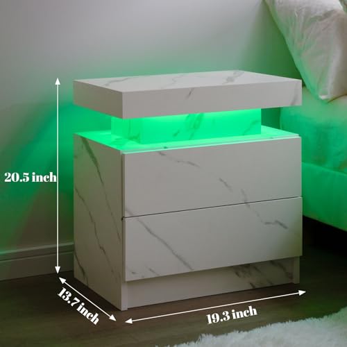 Generic Nightstand LED Bedside Table LED Cabinet LED Lights Modern End Side Table with 2 Drawers for Bedroom (White), 13D x 19W x 20H in (JCF02) - WoodArtSupply