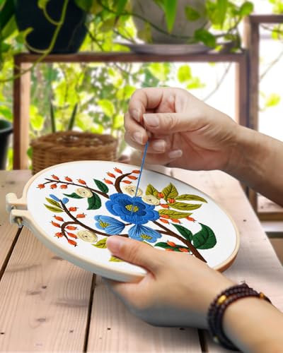 TINDTOP 3 Sets Embroidery Kit for Adults, Floral Embroidery Practice Kit for Beginners Include Embroidery Cloth Hoops Threads for Craft Lover Hand Stitch with Embroidery Skill Techniques TINDTOP