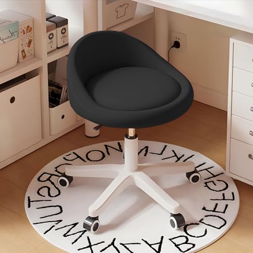 Timbertouch Swivel Rolling Stool with Wheels, Height Adjustable PU Leather Drafting Chair, Round Seat for Salon, Spa, Tattoo, Office, Home Use Black Set of 1 Timbertouch