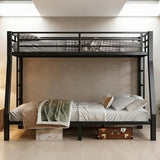 Bellemave Metal Full XL Over Queen Bunk Bed with High Guardrail & Under-Bed Storage, Heavy Duty Bunk Beds Frame with 2 Side Ladders, Full Over Queen Bunk Bed for Adults, No Box Spring Needed, Black Bellemave