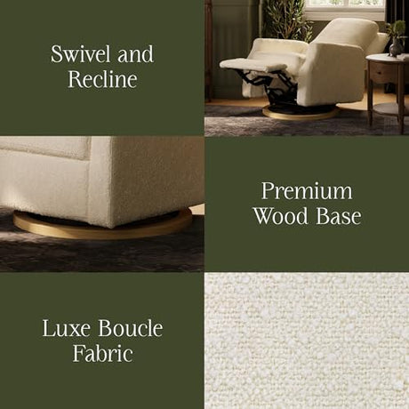 Namesake Crewe Recliner and Swivel Glider in Ivory Boucle with Light Wood Base, Greenguard Gold Certified NAMESAKE