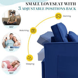 Antetek 3 in 1 Convertible Sleeper Sofa Bed, Modern Velvet Loveseat Futon Couch w/Pullout Bed, Small Love Seat Lounge Sofa w/Reclining Backrest, Toss Pillows, Pockets, Furniture for Living Room, Blue Antetek