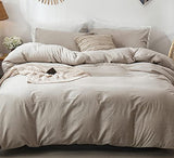 MooMee Bedding Duvet Cover Set 100% Washed Cotton Linen Like Textured Breathable Durable Soft Comfy (Heathered Tannish Linen Grey, King 104"x90") MooMee