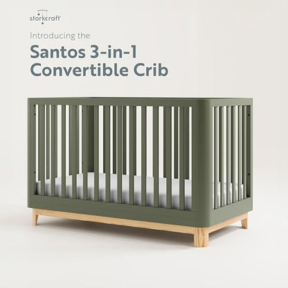 Storkcraft Santos 3-in-1 Convertible Crib (Olive with Natural) – GREENGUARD Gold Certified, Fits Standard Crib Mattress, Converts to Toddler Bed and Daybed, Rounded Details, Designer Edition