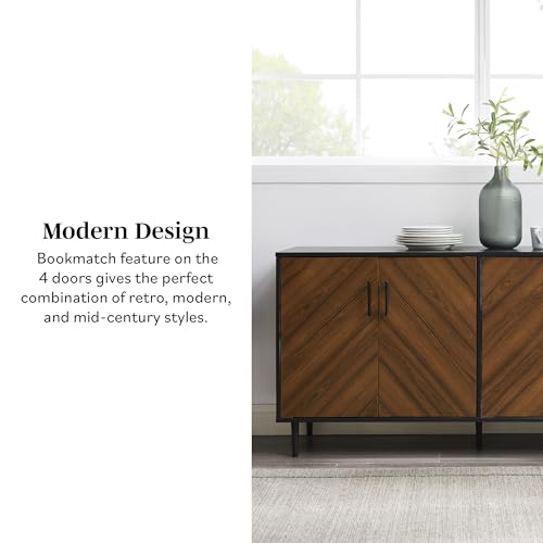 Walker Edison Fehr Modern 4 Door Bookmatch Buffet, 58 Inch, White Walker Edison