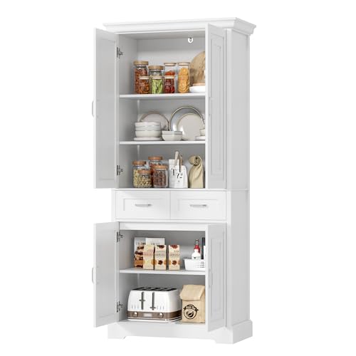 FACBOTALL Kitchen Pantry Storage Cabinet, 71" Tall Storage Cabinet with 4 Doors and 2 Drawers, Utility Kitchen Pantry with Adjustable Shelves for Dining Room Living Room… - WoodArtSupply