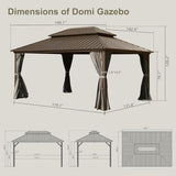 Domi Hardtop Gazebos 12x16FT, Aluminum Metal Gazebo with Galvanized Steel Double Roof Canopy, Curtain and Netting, Permanent Gazebo Pavilion for Patio, Backyard, Deck and Lawn, Brown domi outdoor living