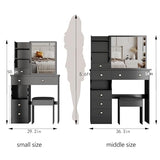Montary 29.2" Small Size Vanity Desk with Drawers & Sliding Mirror, Cushioned Stool Included, Multi-Layer Storage, Hidden Compartments,Practical & Fashionable Dresser for Small Spaces,Black Montary