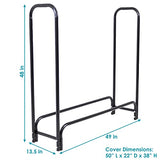 Sunnydaze Outdoor Firewood Log Rack and Cover Combo Set - Black Powder-Coated Steel and PVC - Black Fabric - 4-Foot Sunnydaze