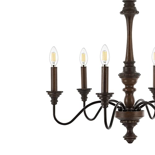 JONATHAN Y JYL1320A Oakley 25" 6-Light Midcentury Farmhouse Iron LED Chandelier Rustic Traditional Dining Room Living Room Kitchen Island Foyer, Wood Finished/Oil Rubbed Bronze JONATHAN Y