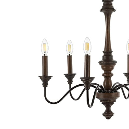 JONATHAN Y JYL1320A Oakley 25" 6-Light Midcentury Farmhouse Iron LED Chandelier Rustic Traditional Dining Room Living Room Kitchen Island Foyer, Wood Finished/Oil Rubbed Bronze - WoodArtSupply