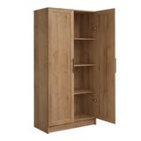 Prepac Natural Oak Elite 65" Tall Accent Kitchen Pantry Cabinet, Craft or Bathroom Storage Cabinet, Buffet Storage with Panel Doors, 3 Shelves, 32" W x 16.75" D x 65" H, Ideal for Home Organization Prepac