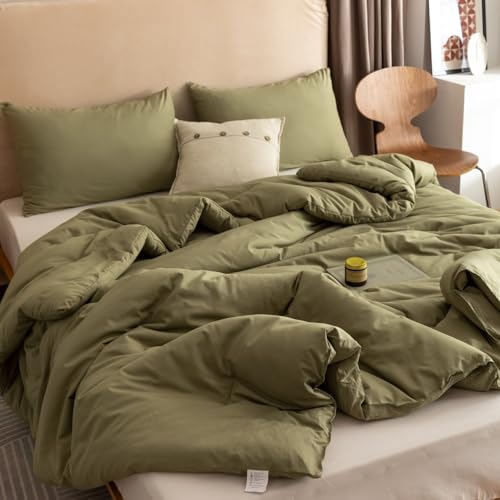 ROSGONIA Queen Comforter Set Olive Green, 3pcs Bedding Sets Queen (1 Boho Olive Comforter & 2 Pillowcases), All Season Lightweight Blanket Quilt ROSGONIA