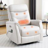 choairy Recliner Chair for Adults, Power Faux Leather Rocker Recliner Massage and Heat, Oversized Swivel Reclining Nursery Chair with USB Ports for Living Room, Office Beige