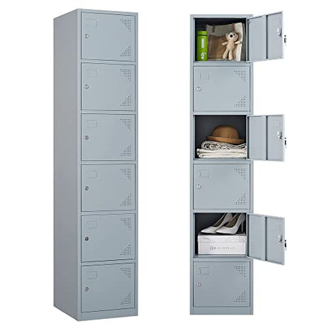 Letaya Metal Lockers for Employees,71" Steel Storage Cabinet with 6 Door Lockable for Office Staff,Home Sundries,Gym,School (Gray) Letaya