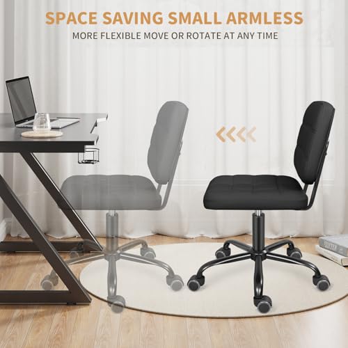 ERGOSEAT Armless Home Office Desk Chair with Wheels, Modern Ergonomic Drafting Rolling Chair with 360° Swivel Wheels,Height Adjustable Computer Task Chairs for Small Space, Black ERGOSEAT