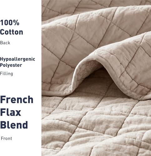 Hyde Lane Linen Quilt Set King Size - Breathable Box Stitched European Flax Bedding Set for Bedspread and Coverlet, with 2 Pillow Shams, 106"x96", Linen Hyde Lane