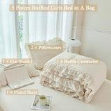ANGIYUIN 5 Pieces Camel Twin Size Comforter Set for Kids Girls Ruffled Bedding Set Boho Farmhouse Bed Sets Shabby Fluffy Elegance Bed in A Bag with Sheets(Camel Twin) ANGIYUIN
