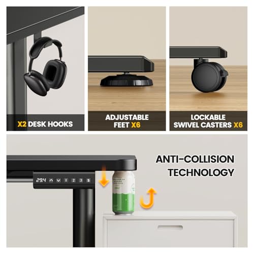 Flycity Electric L Shaped Standing Desk Adjustable Height, 63" x 55" Corner Stand Up Desk, Dual Motor Sit Stand Desk Computer Desk, Home Office Desk with 3 Memory Preset & Child Lock, Black Flycity
