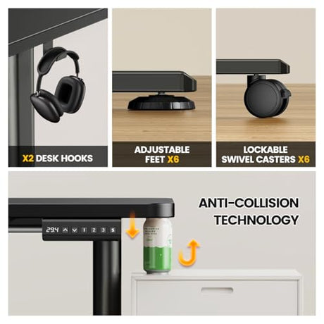 Flycity Electric L Shaped Standing Desk Adjustable Height, 63" x 55" Corner Stand Up Desk, Dual Motor Sit Stand Desk Computer Desk, Home Office Desk with 3 Memory Preset & Child Lock, Black Flycity