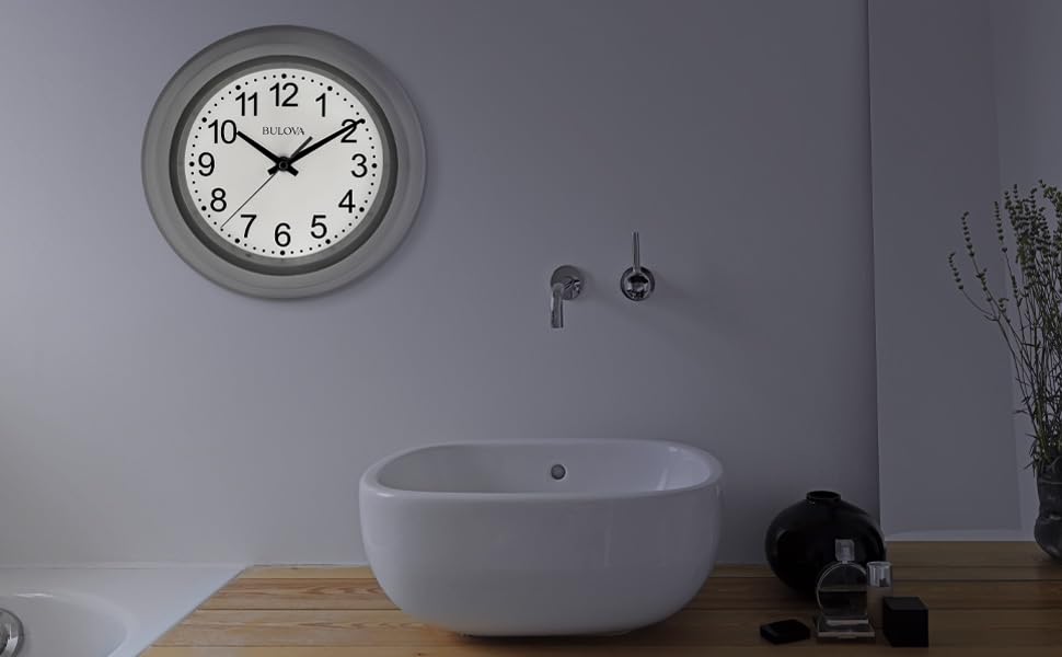 Bulova C4865 Night Vision Lighted Dial Wall Clock, 10", White Bulova