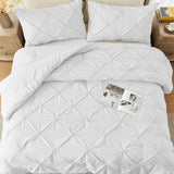 UNIKOME Queen Comforter Set White - Ultra Soft Boho Pintuck Down Alternative Bedding Set for All Seasons, 3 Pieces Lightweight Warm Pinch Pleat Bed Set with Comforter, 2 Pillowcases UNIKOME