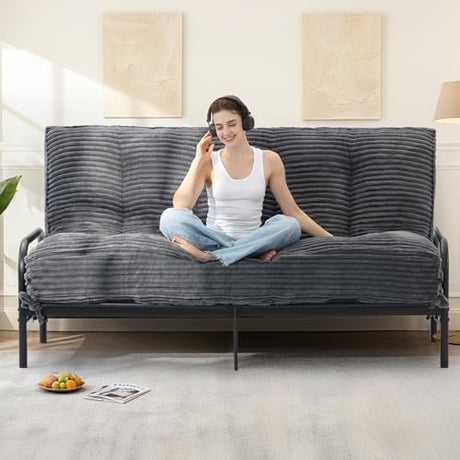 NLDD 10" Futon Mattress Full Size, Ultra Thick Futons Sofa Couch Bed Sleeper Sofa Bed, Versatile Floor Futons Japanese Floor Mattress for Adults, Grey (Frame Not Included) NLDD