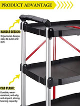 EBANKU Folding Collapsible Service Cart, Heavy Duty 3-Shelf Rolling Tool Cart, Supports Up to 150 lbs for Warehouse Storage, Garage, Cleaning EBANKU