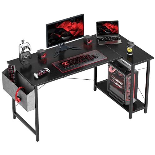 CubiCubi L Shaped Desk, 47 Inch Computer Desk with Reversible Storage Shelves Home Office Corner Desk Study Writing Table, Black CubiCubi
