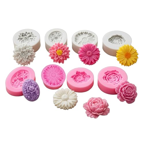 8 Pcs Candle Molds, Flower Mold for DIY Projects, Create White and Pink Chrysanthemum, Lilac, Peony, and Rose Candles, Handcrafted Home Decor and Gift Making Supplies