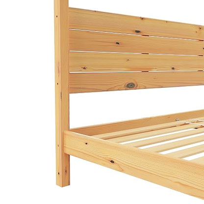 Walker Edison King Minimalist Slatted Headboard Canopy Bedframe, King Size, Natural Pine - WoodArtSupply