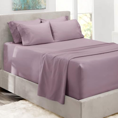 Hearth & Harbor Extra Deep Pocket Sheet Sets, Luxury Soft 6 Piece Bed Sheet Set Fits Mattress 18-24 Inches - Full, Dusty Purple Hearth & Harbor