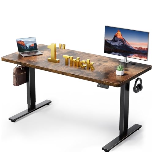 SIAGO Electric Standing Desk Adjustable - 60x28 Inch Sit Stand Desk with 1 Inch Thick Tabletop, Double Beam Frame, 3 Memory Height Adjustment, Cable Management for Home Office SIAGO